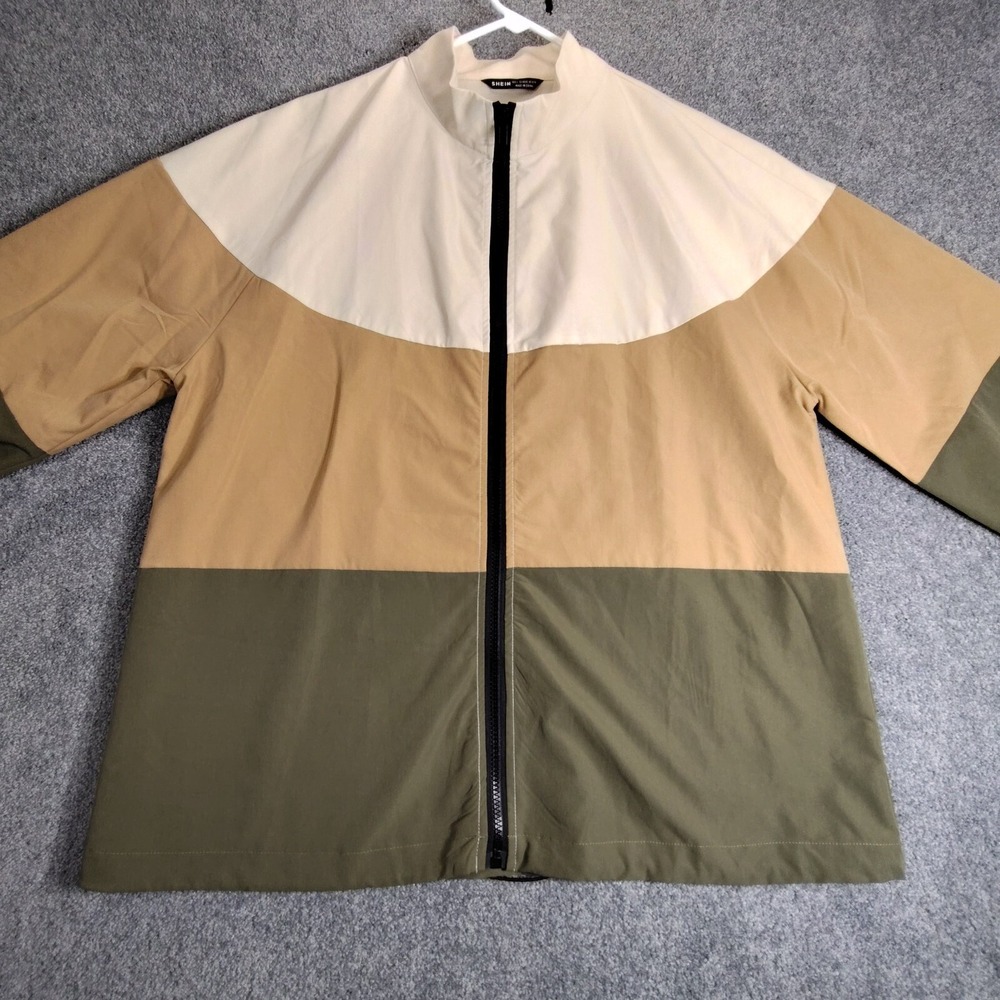 SHEIN Womens Color Block Lightweight Full Zip Jacket Size L Beige Hiking